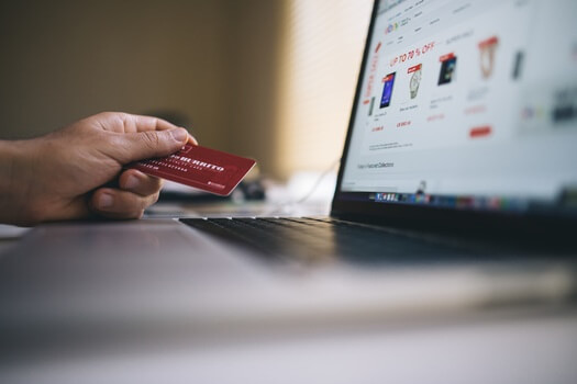 Online shopping, credit card and laptop
