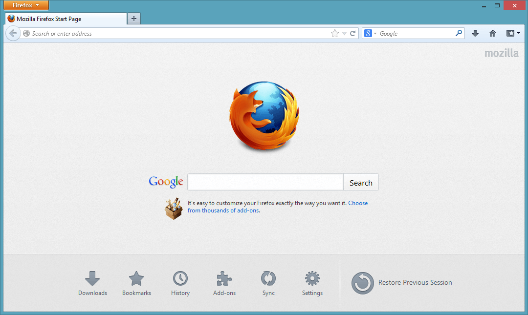 Firefox start page