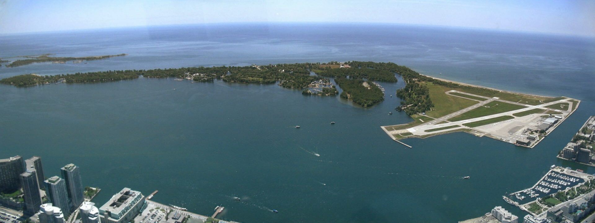 an aerial view of the toronto islands