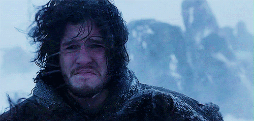 Game Thrones character, Jon Snow being hit by cold wind