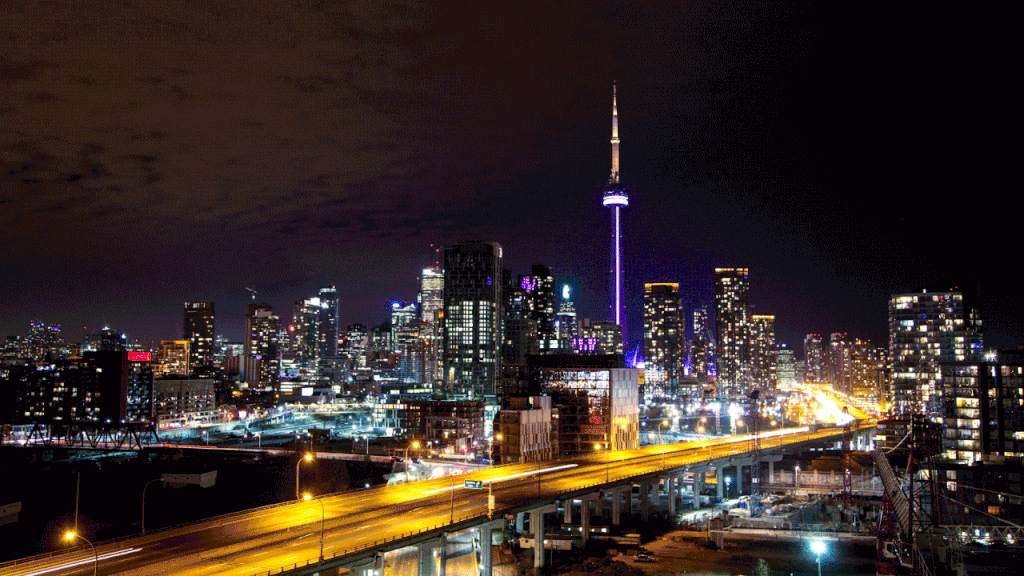 Time-lapse of cars coming and going from downtown Toronto