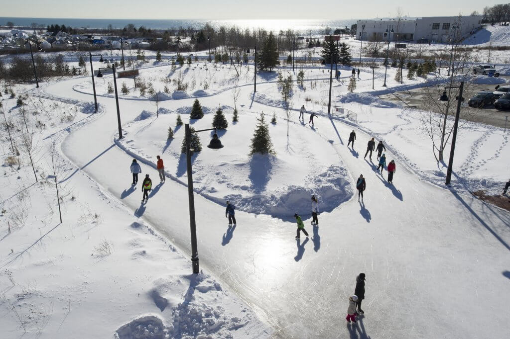 Over-head view of the skating trail in Colonel Sam Smith Park during the day