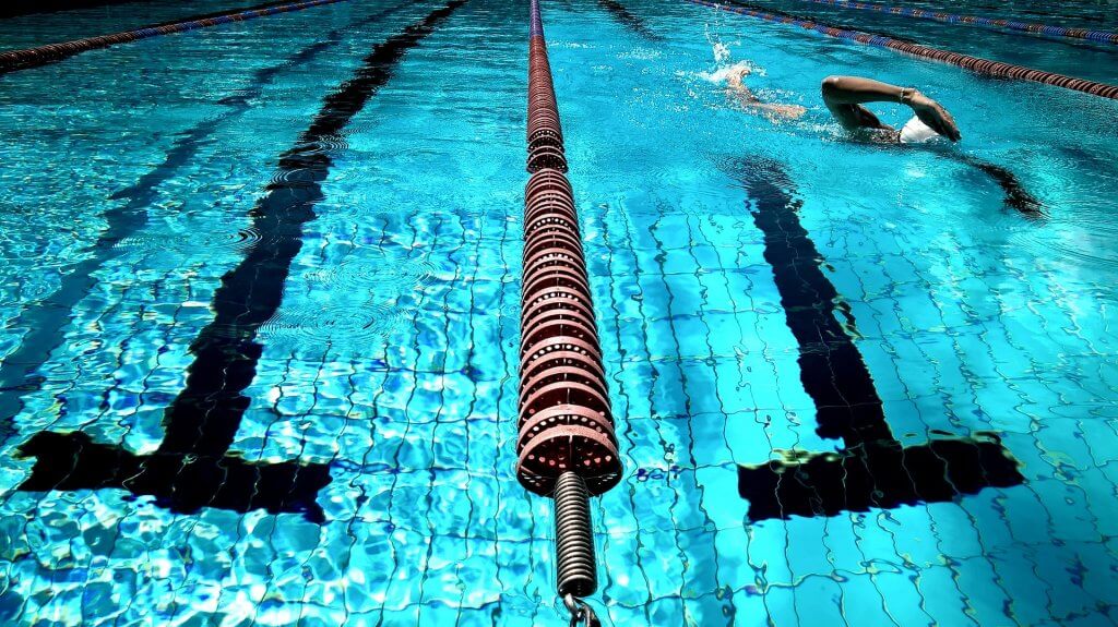 Close-up image of a lane divider in a swimming pool