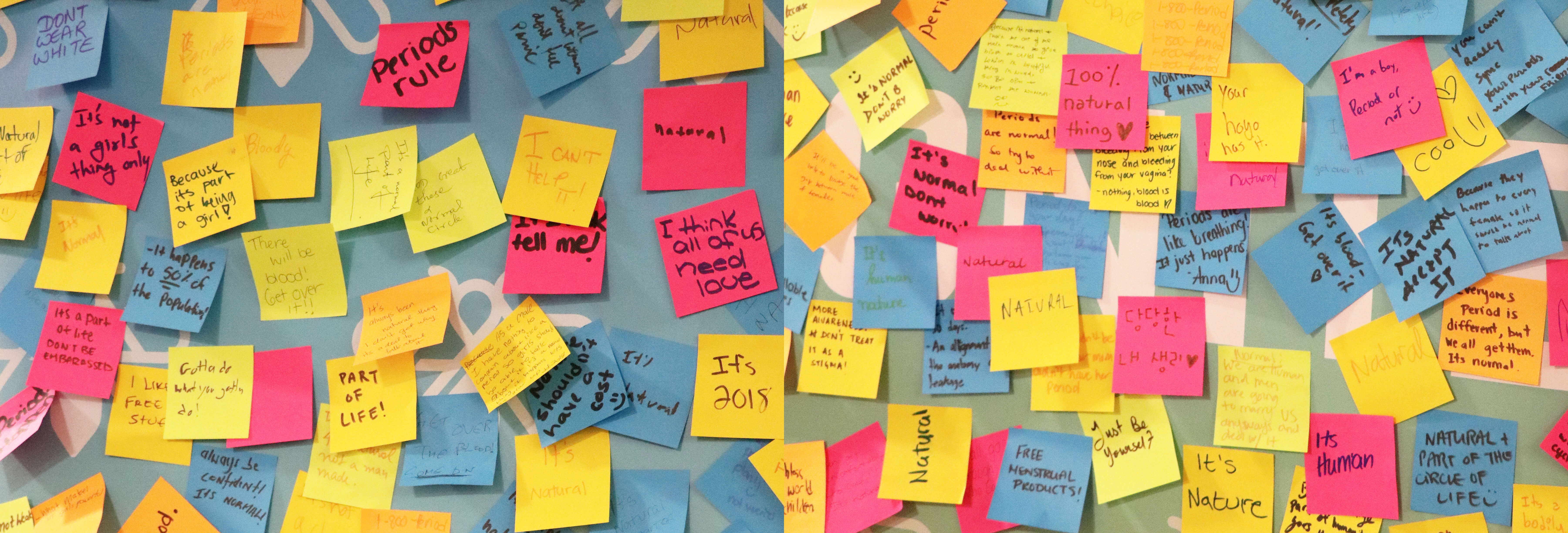 Student post it notes on periods and the stigma