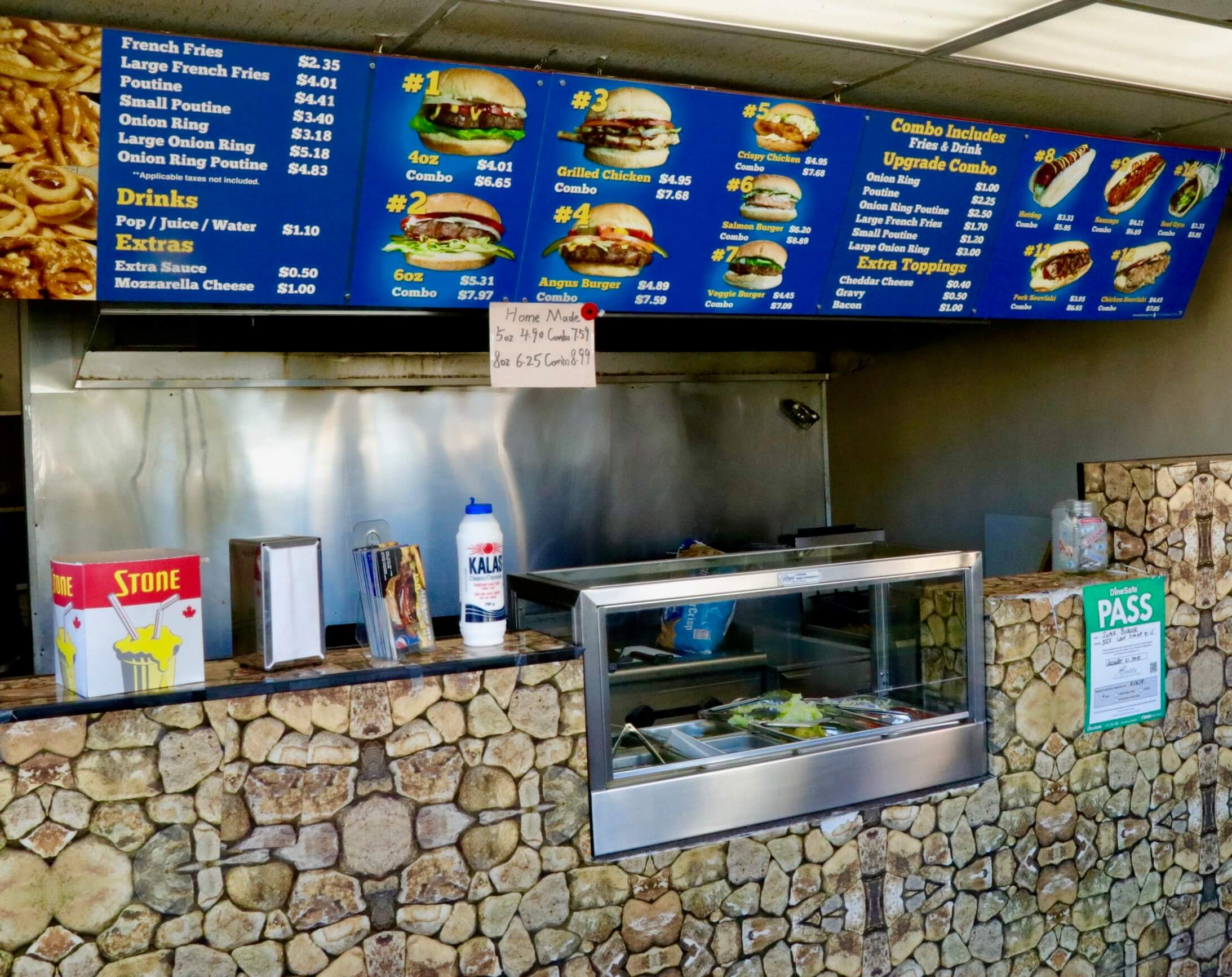 Front counter and food menu at Super Burger on Lake Shore