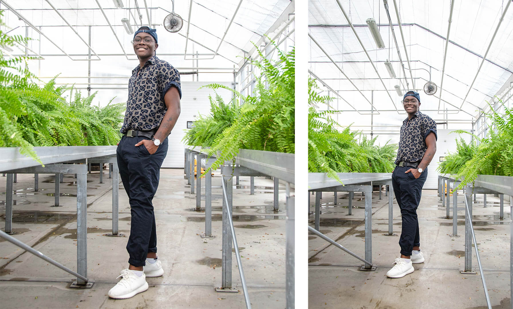 Kristopher Phillips, a member of the LGBTQ community, poses in greenhouse