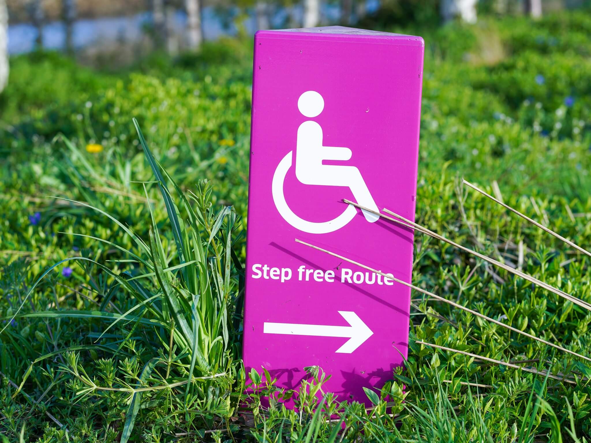 wheelchair accessible sign which reads "step free route"