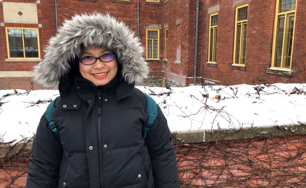 Emmalyn Giray outside on a snowy day at Humber's Lakeshore campus.