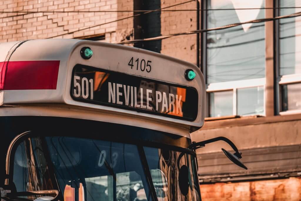 Close up of the destination marquee on a TTC bus.