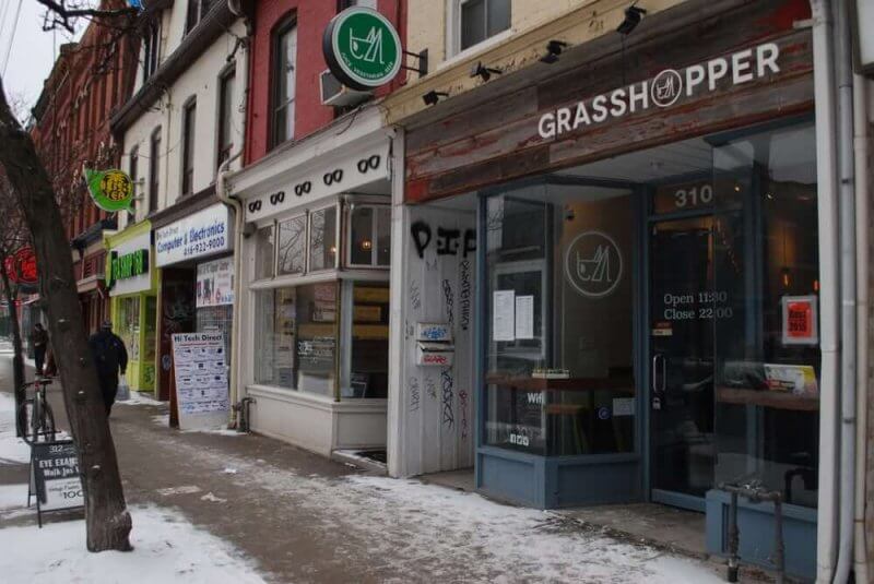 Outside view of grasshopper restaurant during winter
