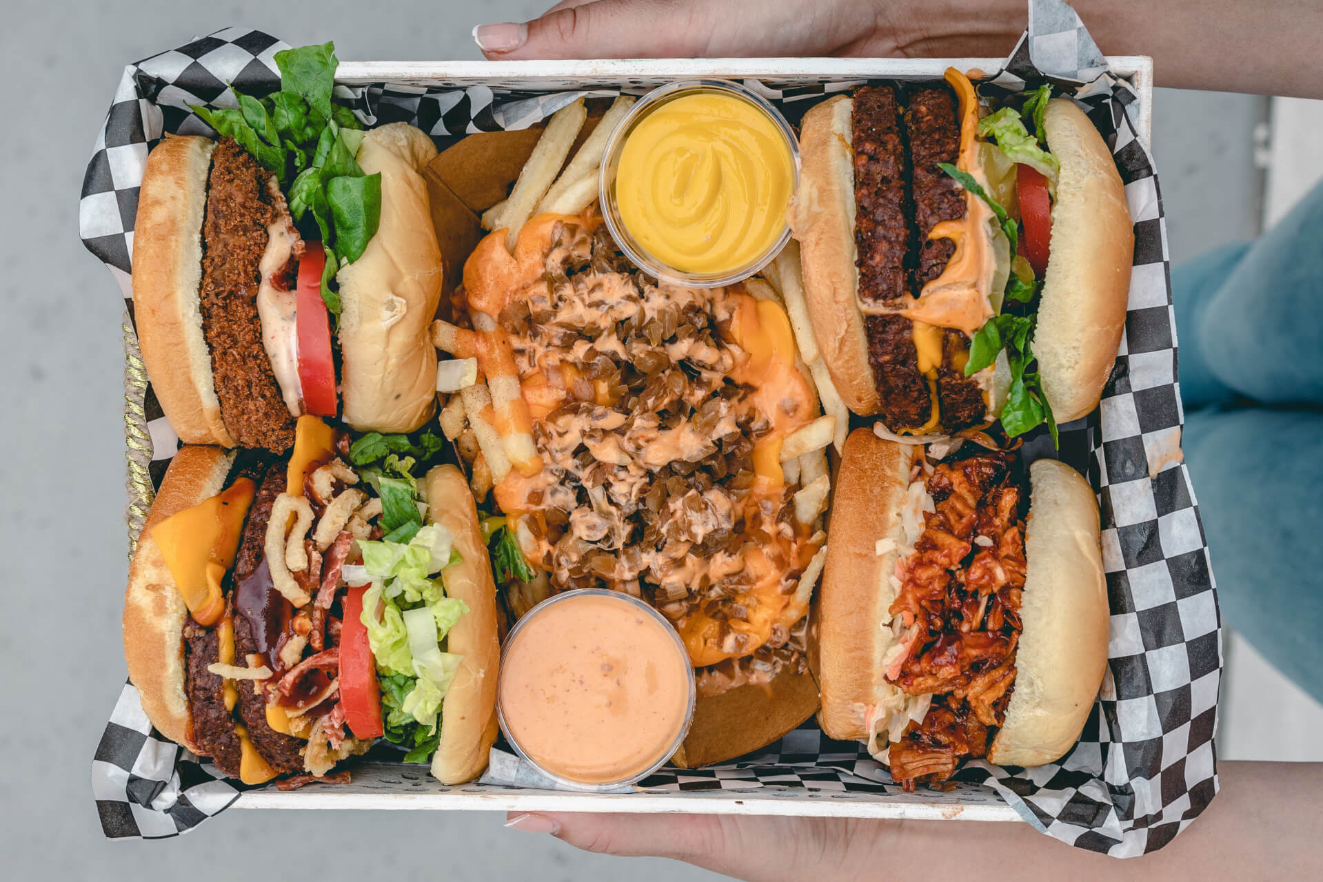 vegan burgers on a tray