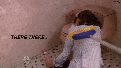 Hungover person gets caressed lovingly with a broom 