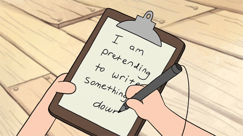 DIpper from Disney's Gravity Falls writes on a clipboard