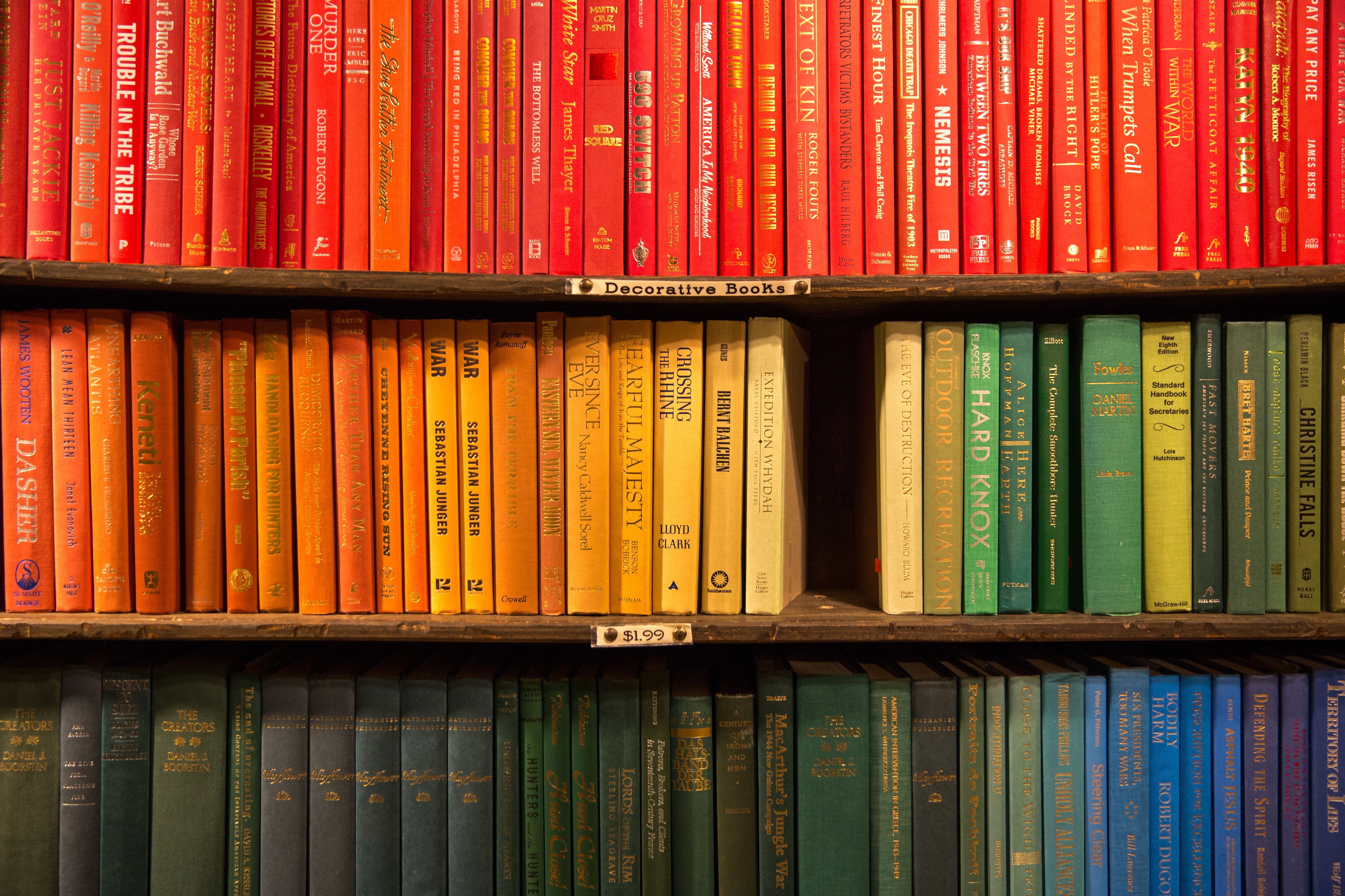 front view of a colour-coded bookshelf
