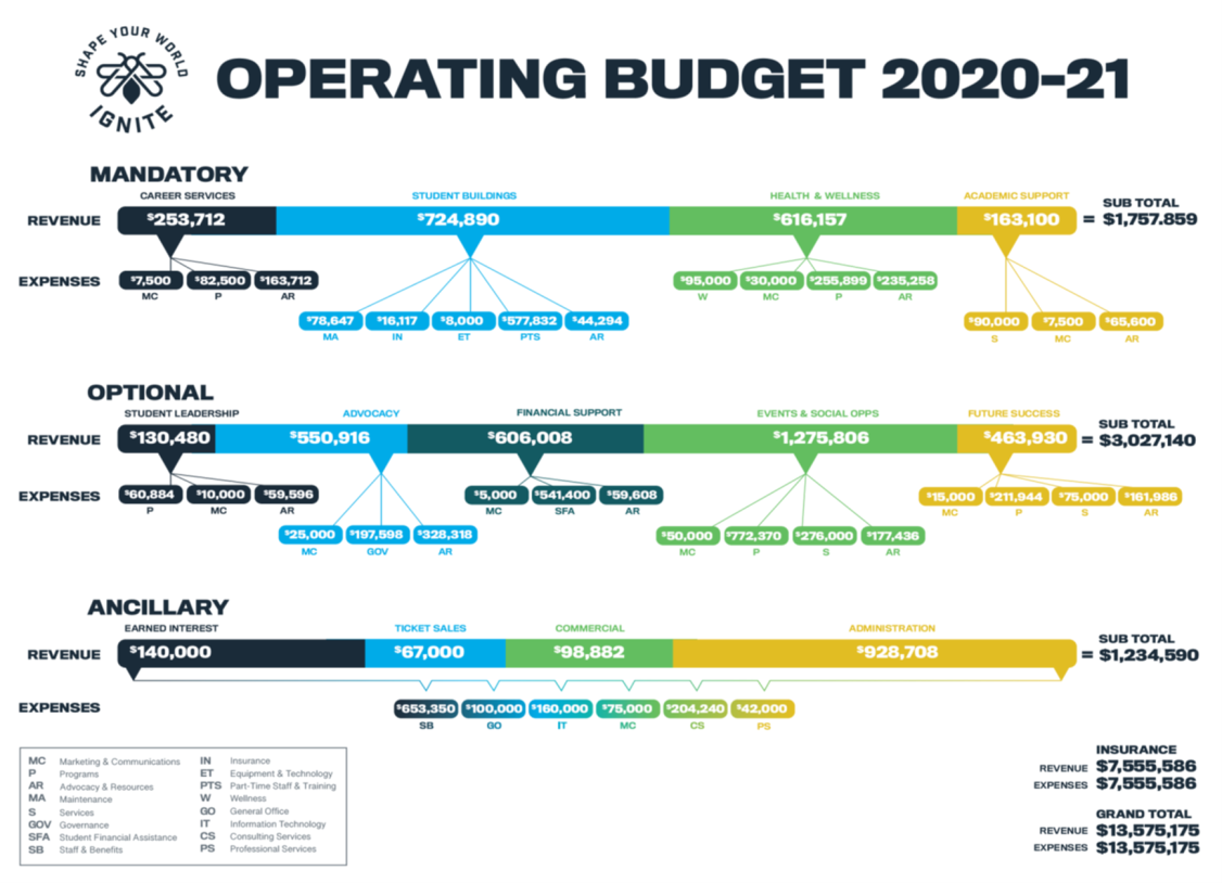 IGNITE 2020-2021 operating budget infographic.