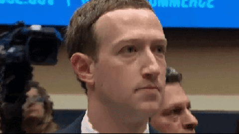 Facebook founder Mark Zuckerberg nods as the camera zooms into his forehead.