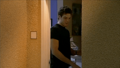 Scene from MTV's, "The Hills," where a man slowly closes a door.
