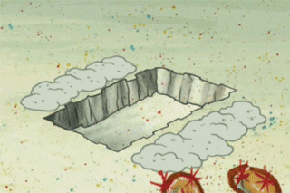 Spongebob Squarepants buries himself beneath the sand. The word "nope" appears on top of him.