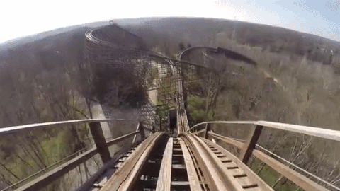 first-person perspective of a roller coaster ride.
