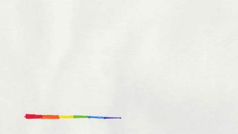 A rainbow appears on a cream-coloured background.