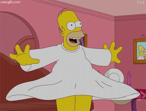 Homer Simpson twirling in a dress