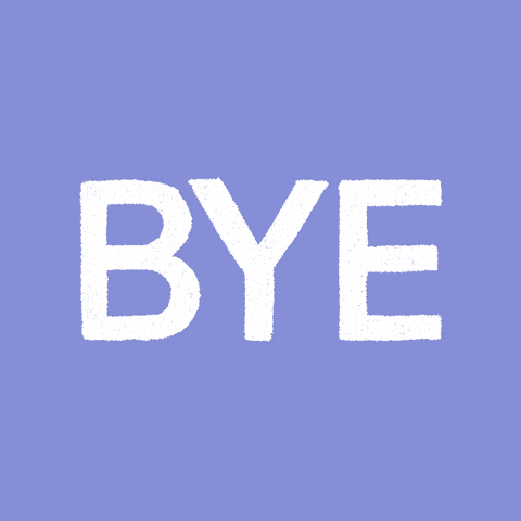 The word "Bye" is written in white capital letters across a pastel blue background. The word slowly fades away as the background darkens, leaving a black square.