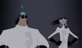 Yzma and Kronk from Disney's "The Emperor's New Groove" high-five.
