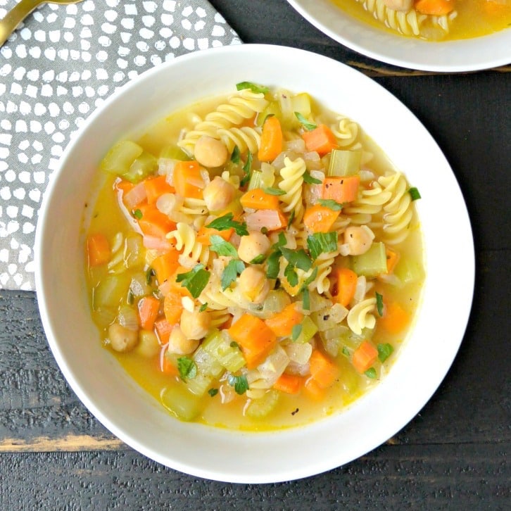 Vegan chickpea noodle soup.