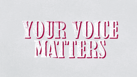 An animation featuring eight people and the phrase, "your voice matters".