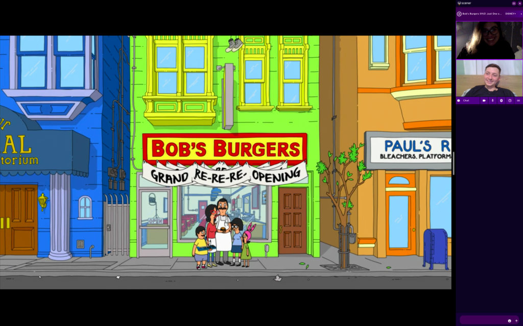 Boy and girl using Scener app to watch Bob's Burgers