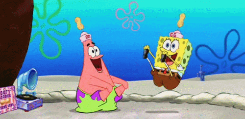 Spongebob and Patrick bouncing.