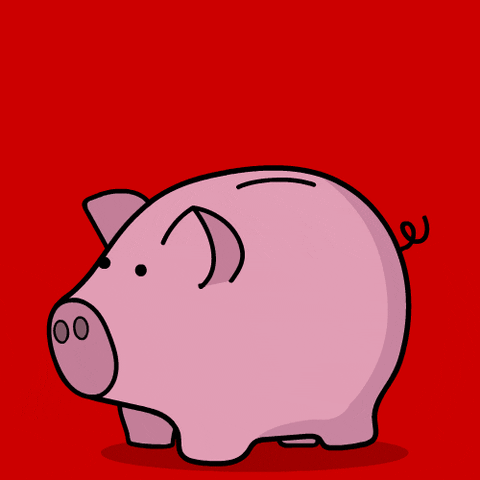 A coin drops into a piggy bank.