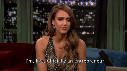 Actress Jessica Alba saying "I'm, like, officially an entrepreneur" to a hidden person