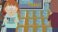 Cartoon characters buying books.