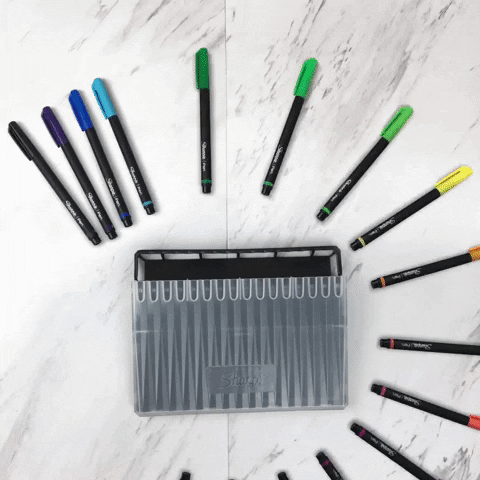 A variety of Sharpie pens moving spread out in a circle.