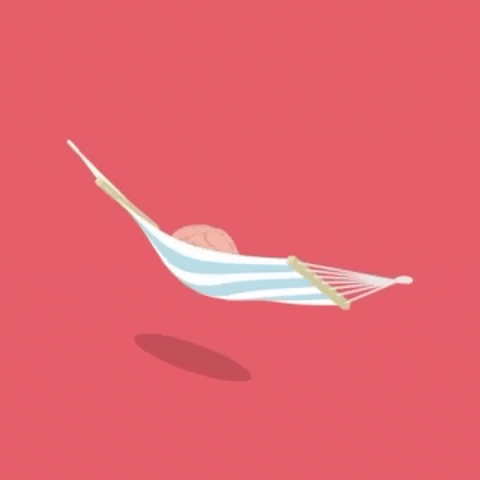 A brain relaxes in a hammock.
