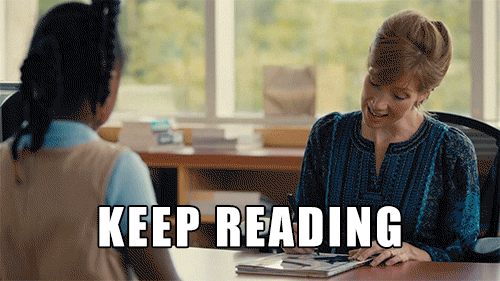 A woman says, "Keep Reading. Keep Dreaming."