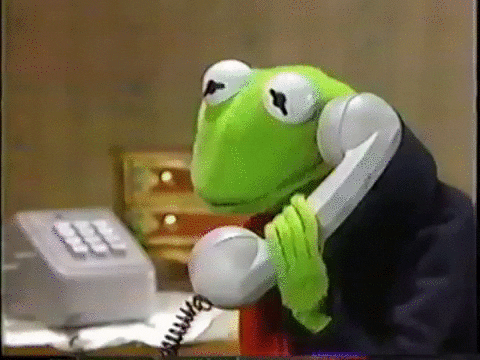 Kermit the Frog talking on the phone.