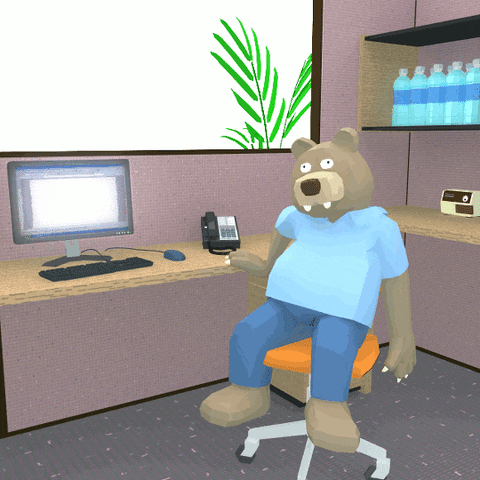 Animated bear spinning on an office chair. 