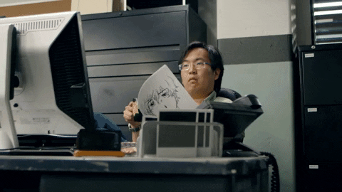 Scene from Anime Crimes Division where Freddie Wong quickly calling over Darnell Murphy Jr to look at a computer.