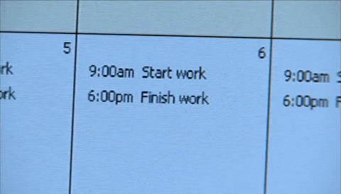Panning over of a calendar with start and finish work times.