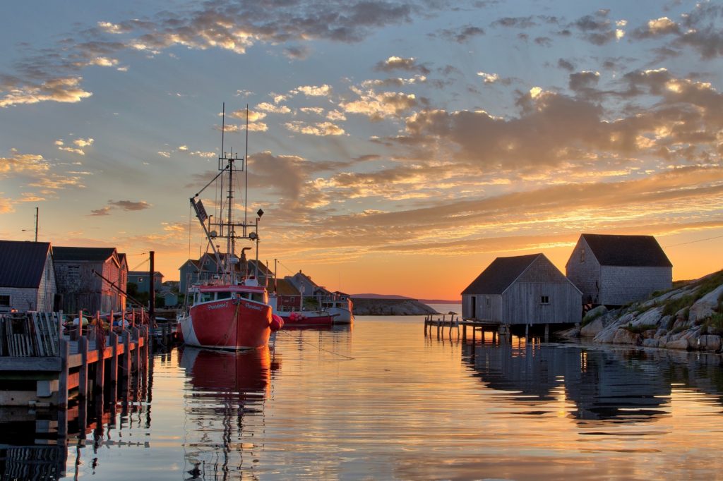 Peggy’s Cove, Nova Scotia at sunset.
