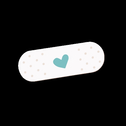 White bandaid with heart moving side to side against black background.