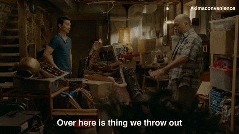 Appa from Kim's Convenience saying "Over here is thing we throw out" and "Here is the thing we keep and you throw out when we die" to Jung.