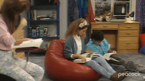 Saved by the Ball kids all sitting in a small room studying with textbooks.