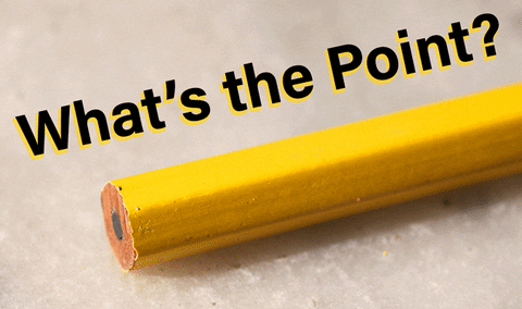 Stop motion animation of pencil sharpening and unsharpening with hovering text "What's the point?"