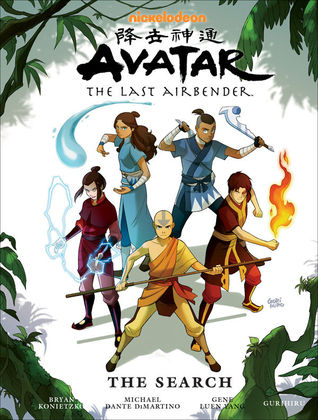 Cover of Avatar: The Last Airbender: The Search with Aang, Zuko, Azula, Katara and Sokka standing in a circle.