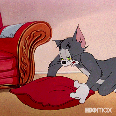 Tom, the cat is tired. He fluffs a pillow to fall asleep for his mental health.

Tired Good Night GIF