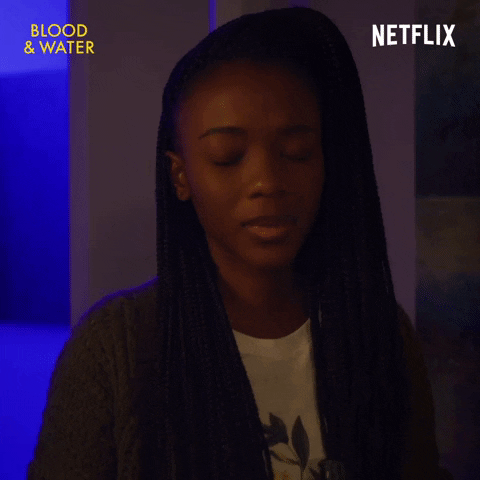 Puleng, from the series Blood & Water, is wearing braids and saying "ugh."