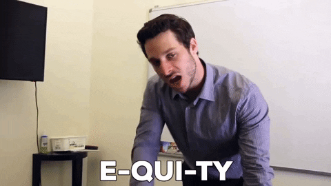 A man dressed in a blue shirt is saying "
equity."

Tech Company GIF 